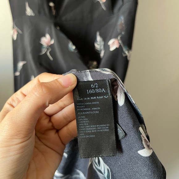 All Saints 100% SILK Black Floral Mini Vista Canna Dress - Size 2 - Picture 4 of 9